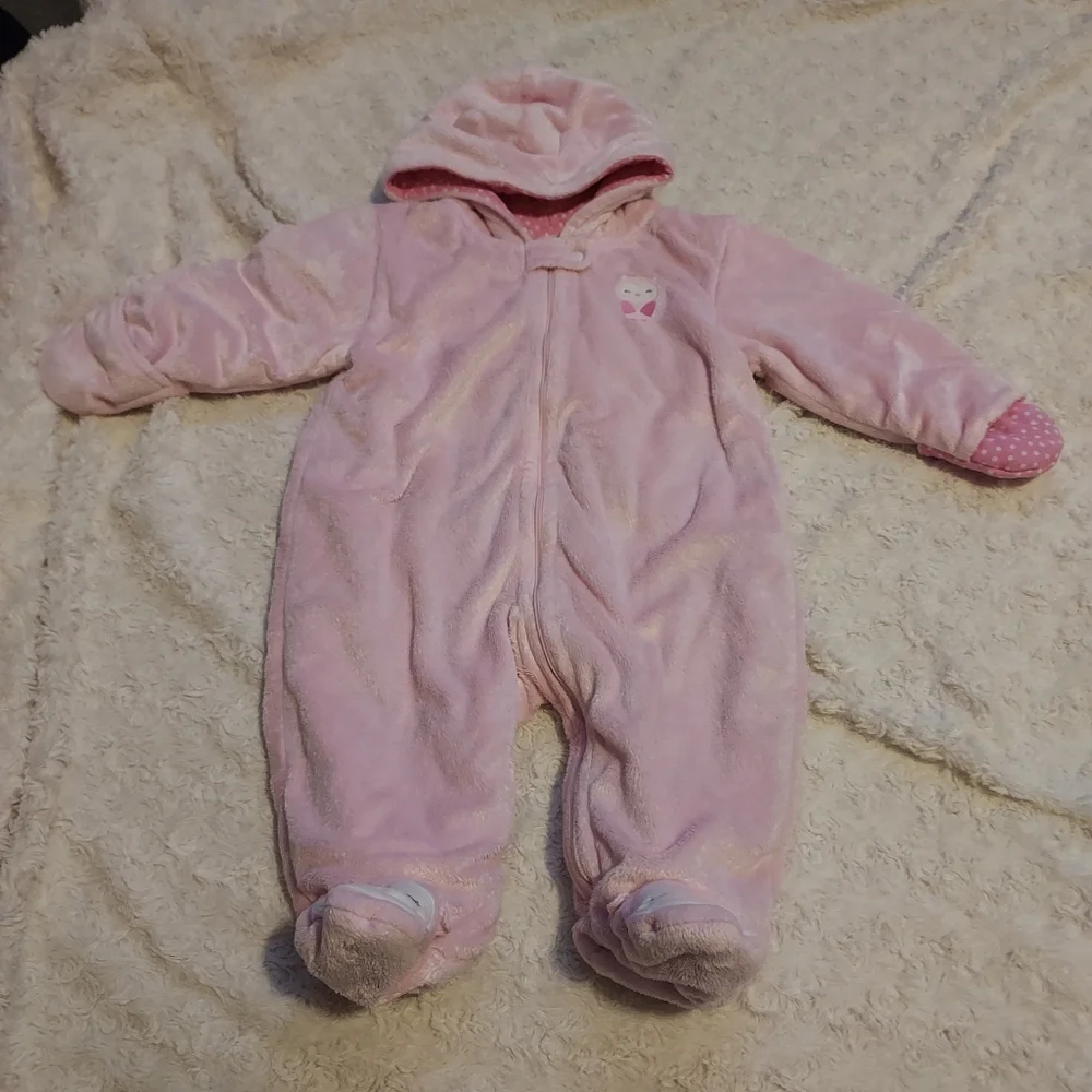 Carter's 6mo Cozy Cute Warm Pink Fuzzy Owl Hooded Footed sleeper Winter